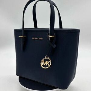 Michael Kors Jet Set Travel Extra-Small Top Zip Tote Bag Navy Blue